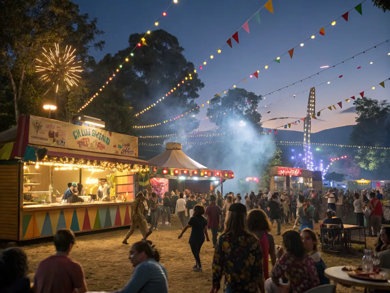 A joyful image capturing a community festival, with diverse groups of people participating in various activities, such as dancing, food stalls, and interactive art installations, reflecting the inclusive and celebratory atmosphere of CLARK YOUR HANSD's events.